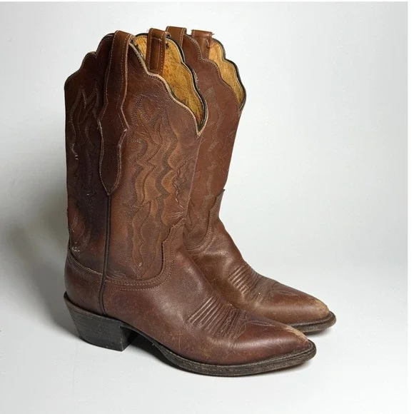 Lucchese 2000 VTG Womens Brown Leather Western Cowboy Boots 6 B USA Made - Picture 1 of 14